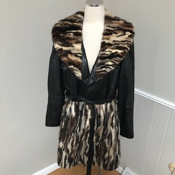 Vintage Jackets & Blazers - Vintage fur and black leather trench coat